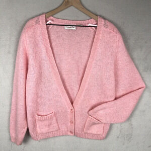 VTG‎ PENBROOKE LANE Mohair Blend Cardigan Sweater Women's L Pink Fuzzy Shoulder